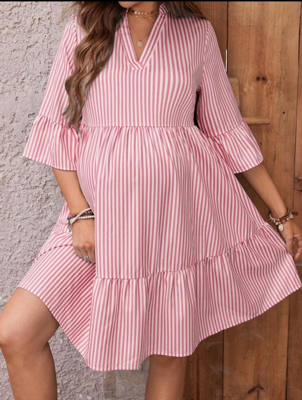 VESTIDO BLANCO CON RAYAS ROSA