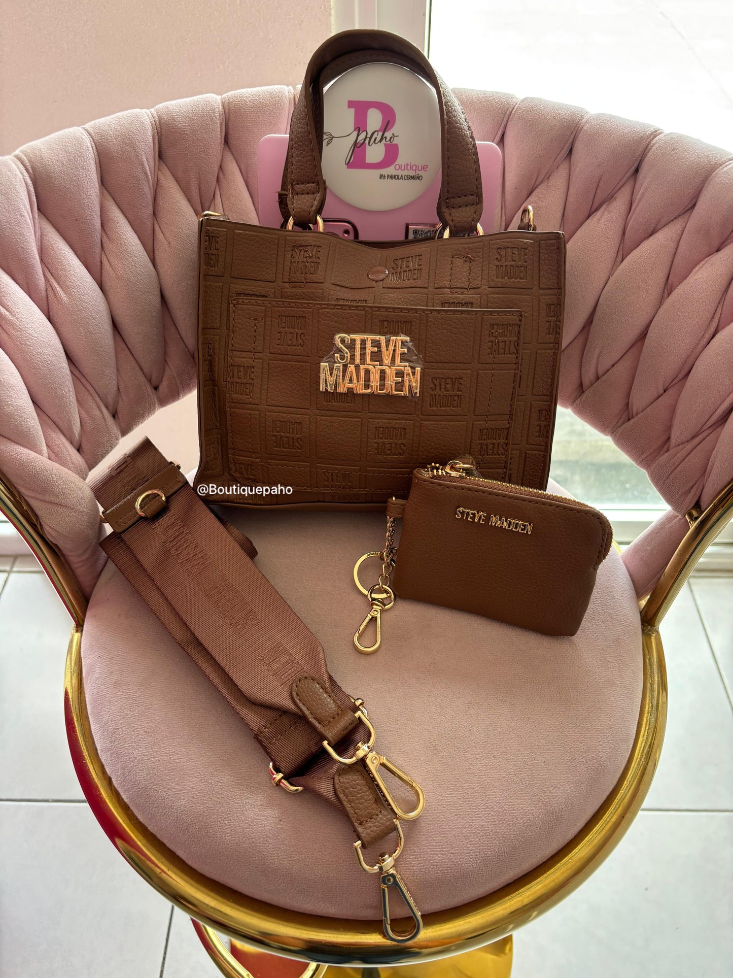 STEVE MADDEN COLOR CAFE CON STRAP GRUESO Y MONEDERO ORIGINAL