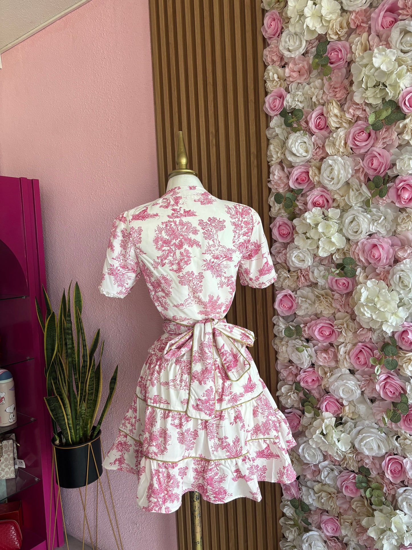 VESTIDO DE BOTONES ESTAMPADO ROSA