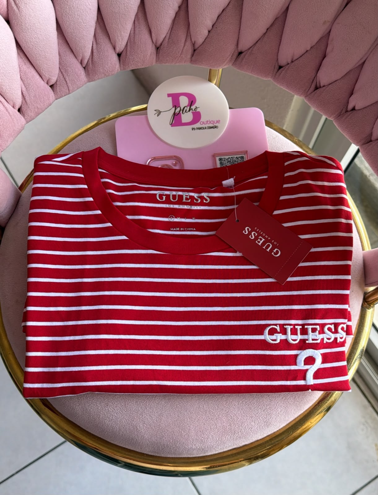 BLUSA GUESS ROJA RAYAS BLANCAS ORIGINAL