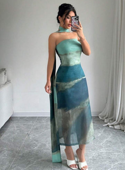VESTIDO LARGO COLOR ACUA