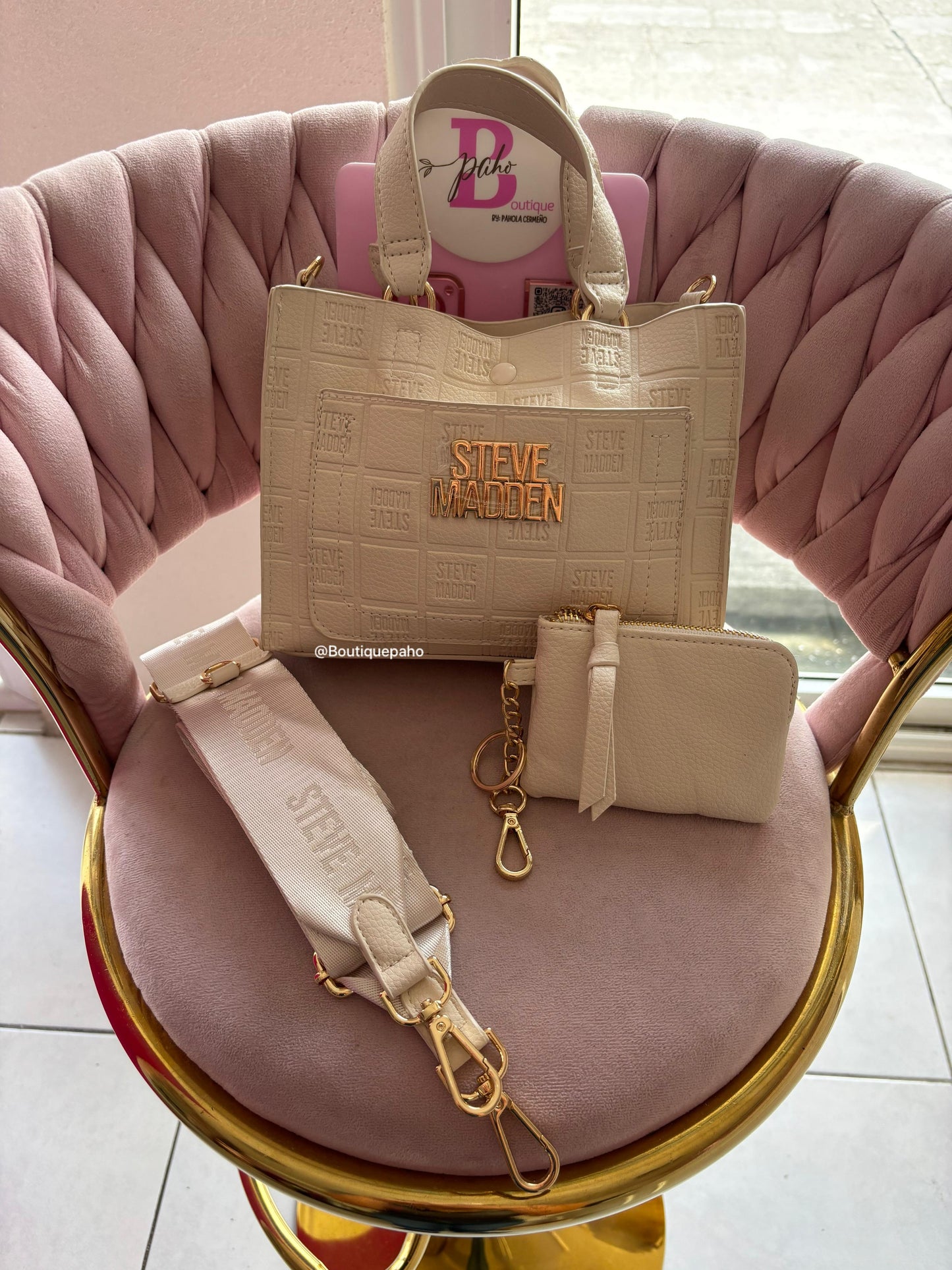 STEVE MADDEN COLOR BLANCA CON STRAP GRUESO Y MONEDERO ORIGINAL