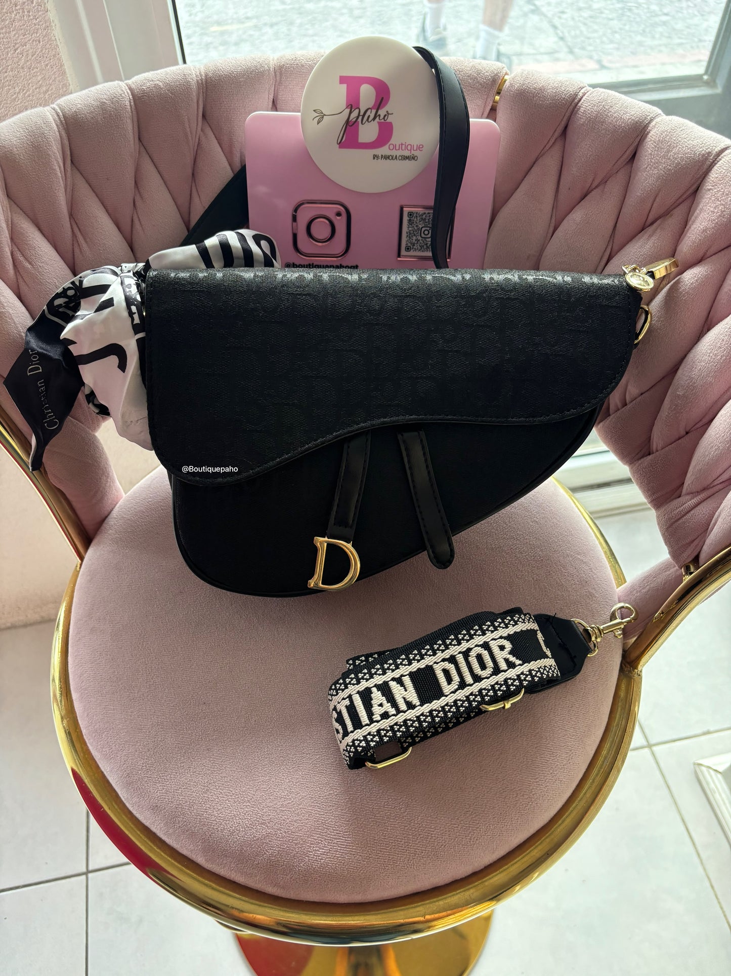 RIÑONERA DIOR NEGRA CON STRAP GRUESO DUPE
