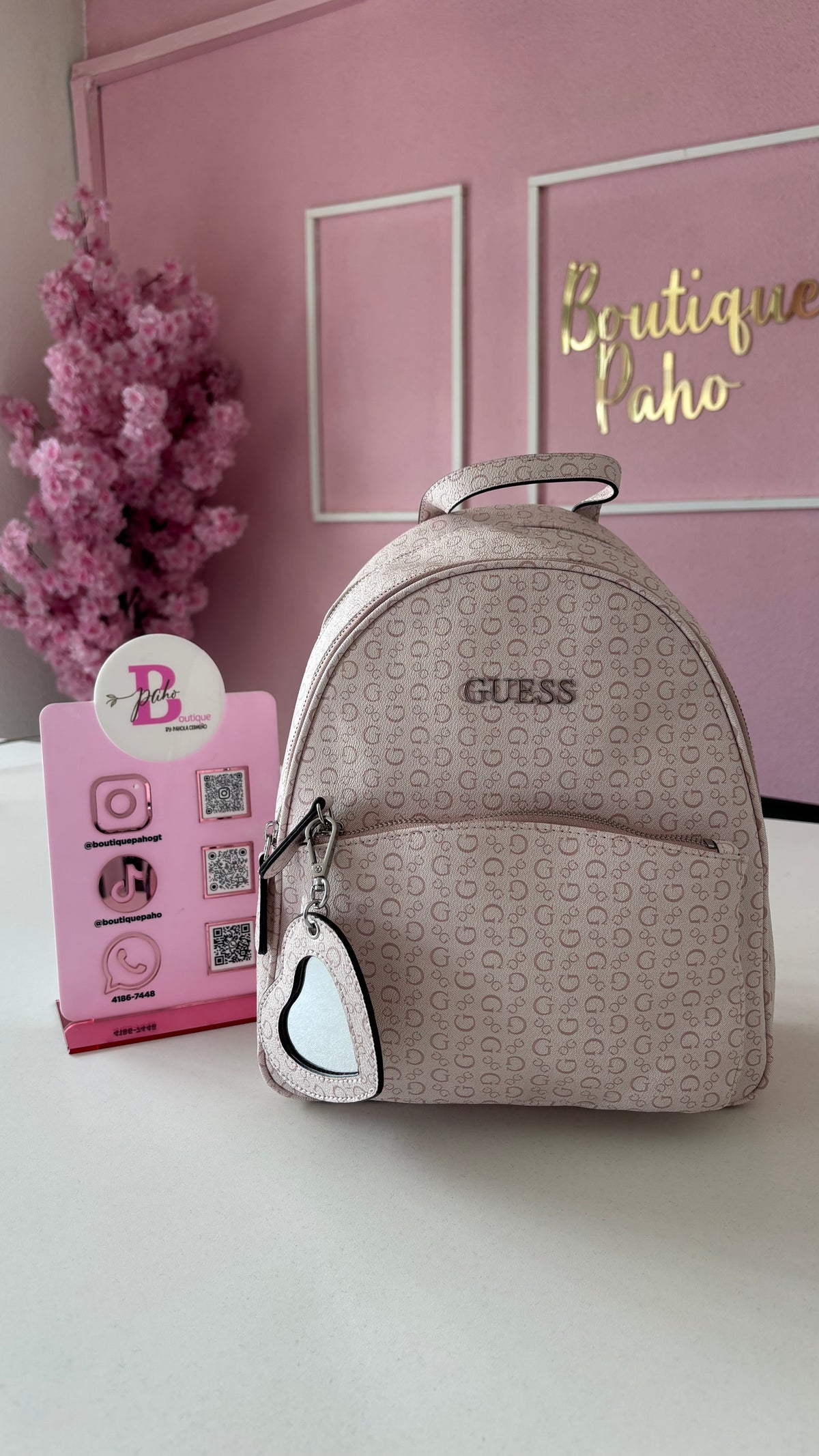 MOCHILA GUESS ROSA CON ESPEJO ORIGINAL