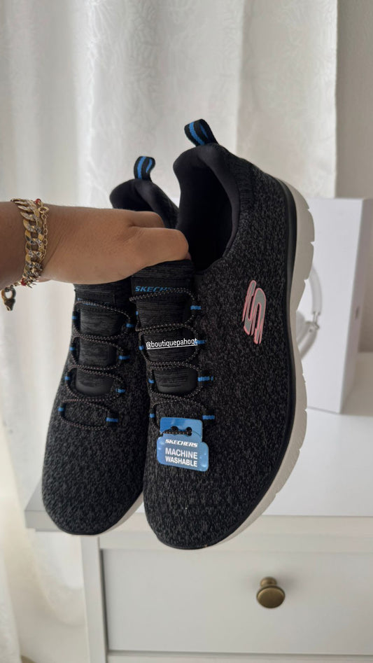 SKECHERS NEGROS CON AZUL ORIGINALES