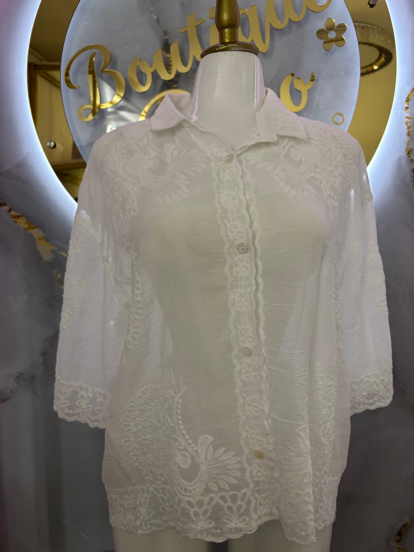 BLUSA CON DISEÑO ENCAJE BLANCA