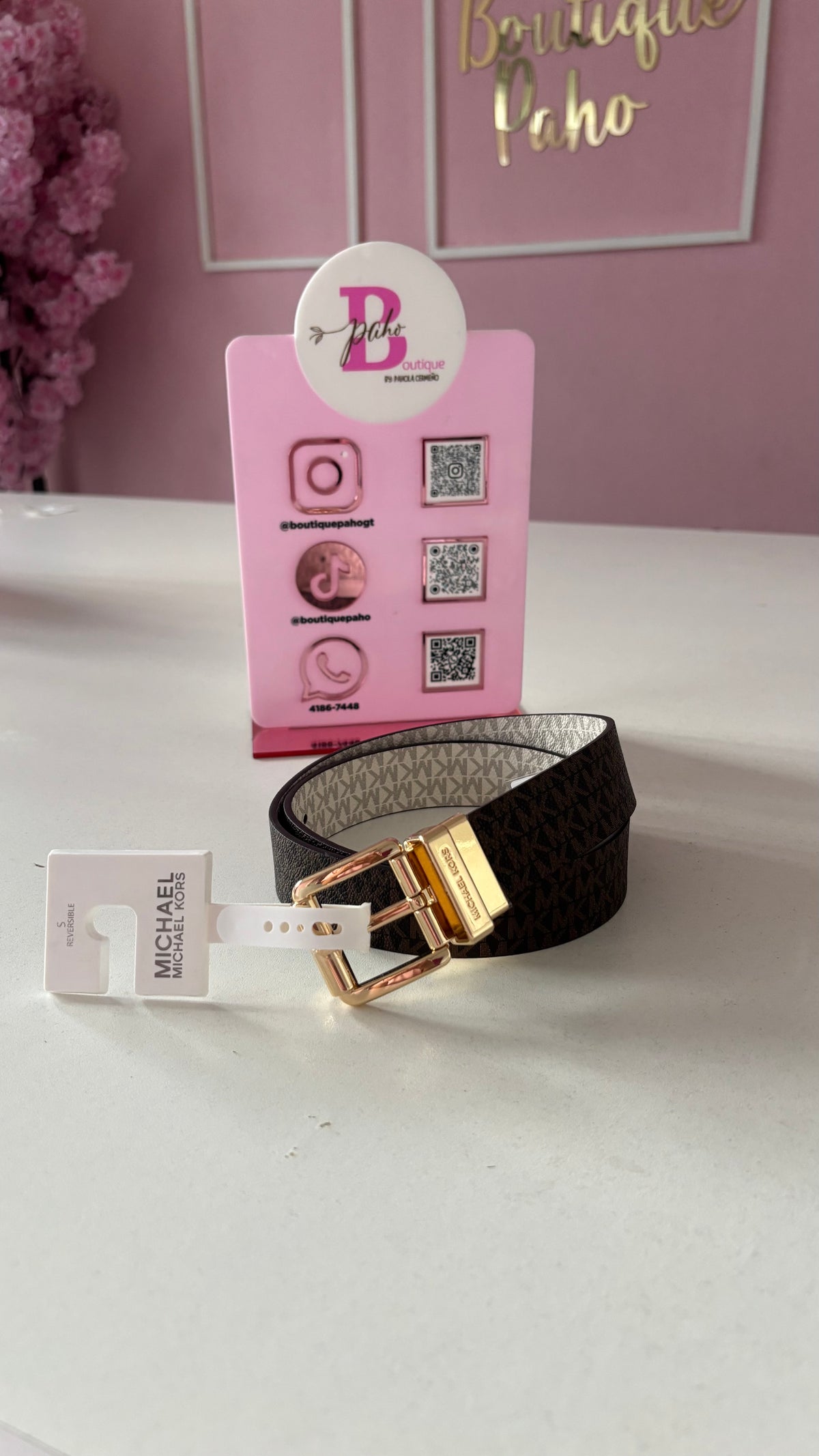 CINCHO REVERSIBLE MICHEL KORS CAFÉ/BLANCO ORIGINAL
