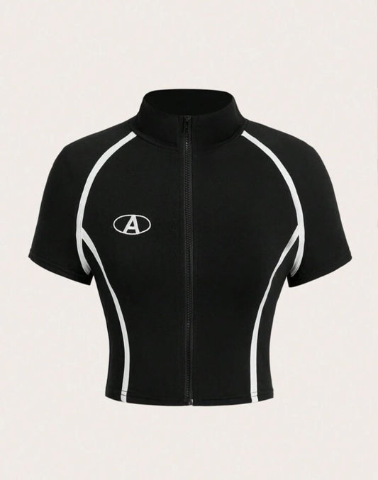 BLUSA NEGRA CON FRANJAS BLANCAS