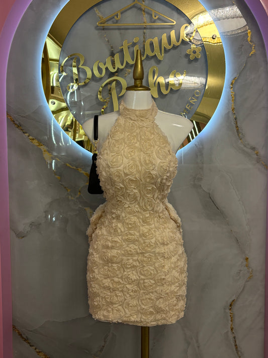 VESTIDO DE MOÑA BEIGE