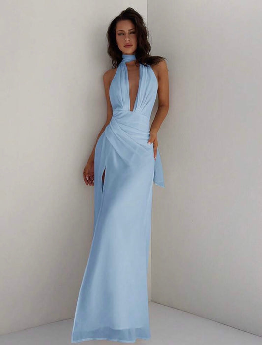 VESTIDO LARGO CELESTE