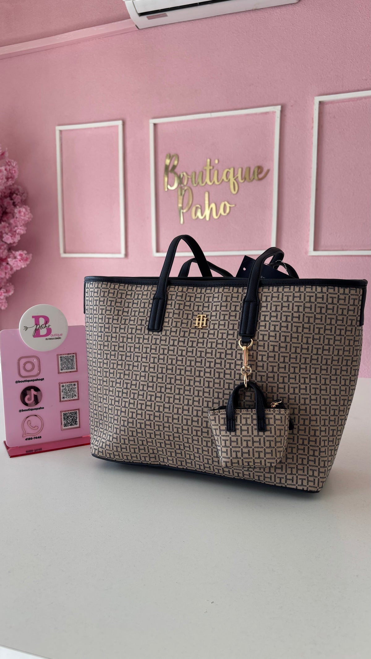 BOLSA GRANDE TOMMY HILFIGER BEIGE CON MINI BOLSO ORIGINAL
