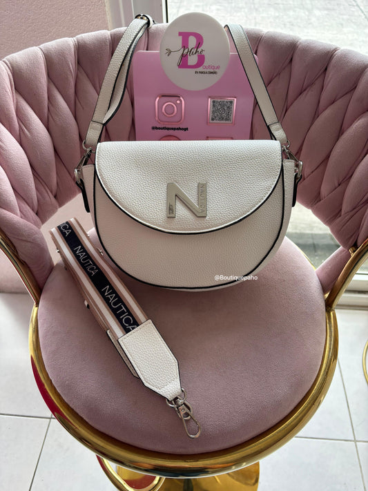 BOlSO NÁUTICA MEDIA LUNA COLOR BLANCA STRAP GRUESO ORIGINAL
