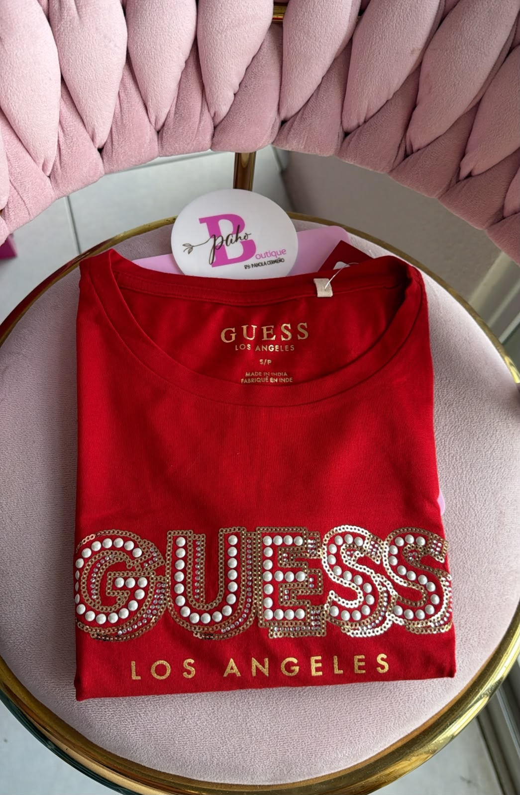 BLUSA GUESS ROJA ORIGINAL PERLAS BLANCAS LOS ANGELES