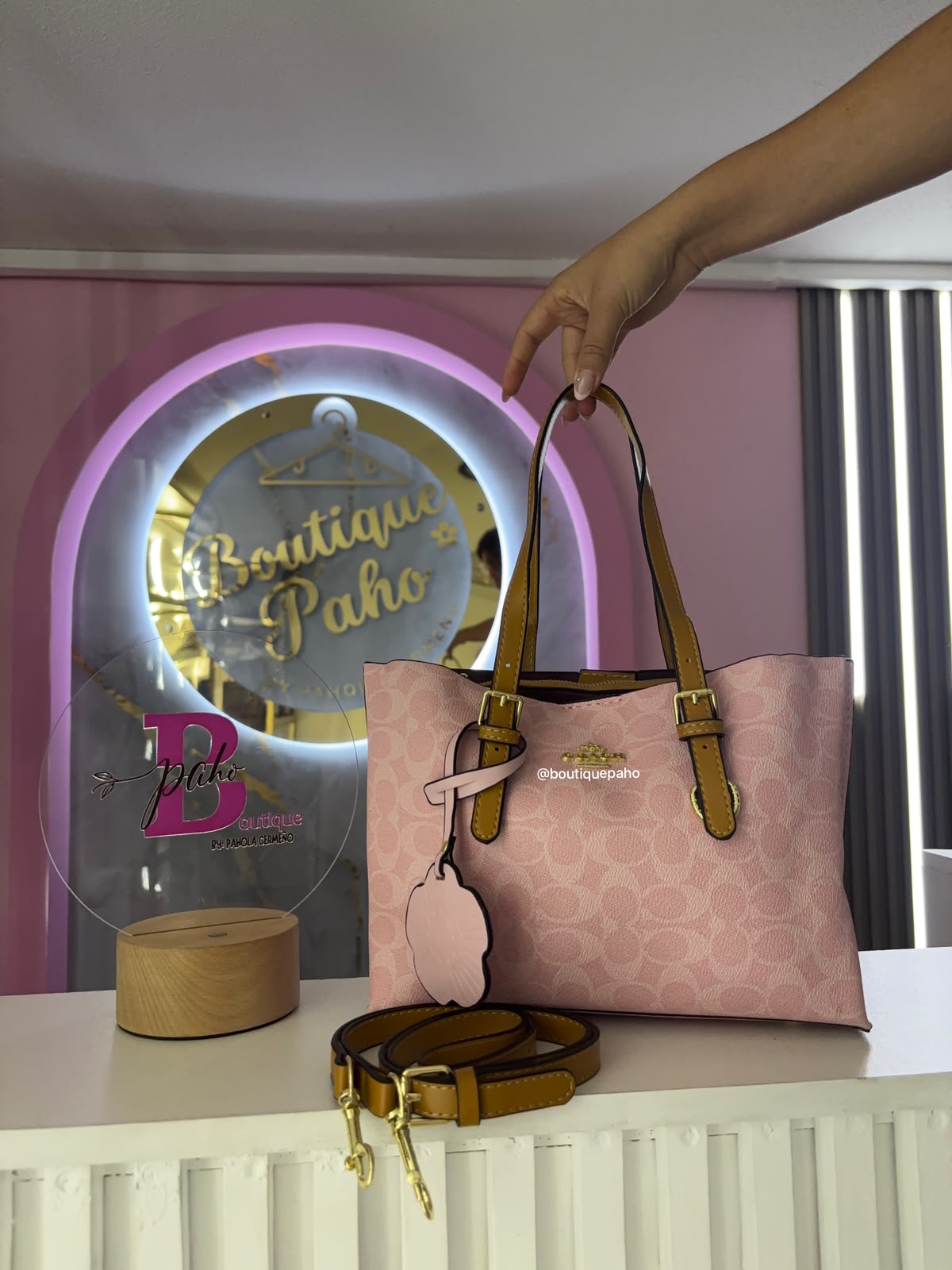 BOLSO COACH ROSA PEQUEÑA DOBLE CORREA DUPE