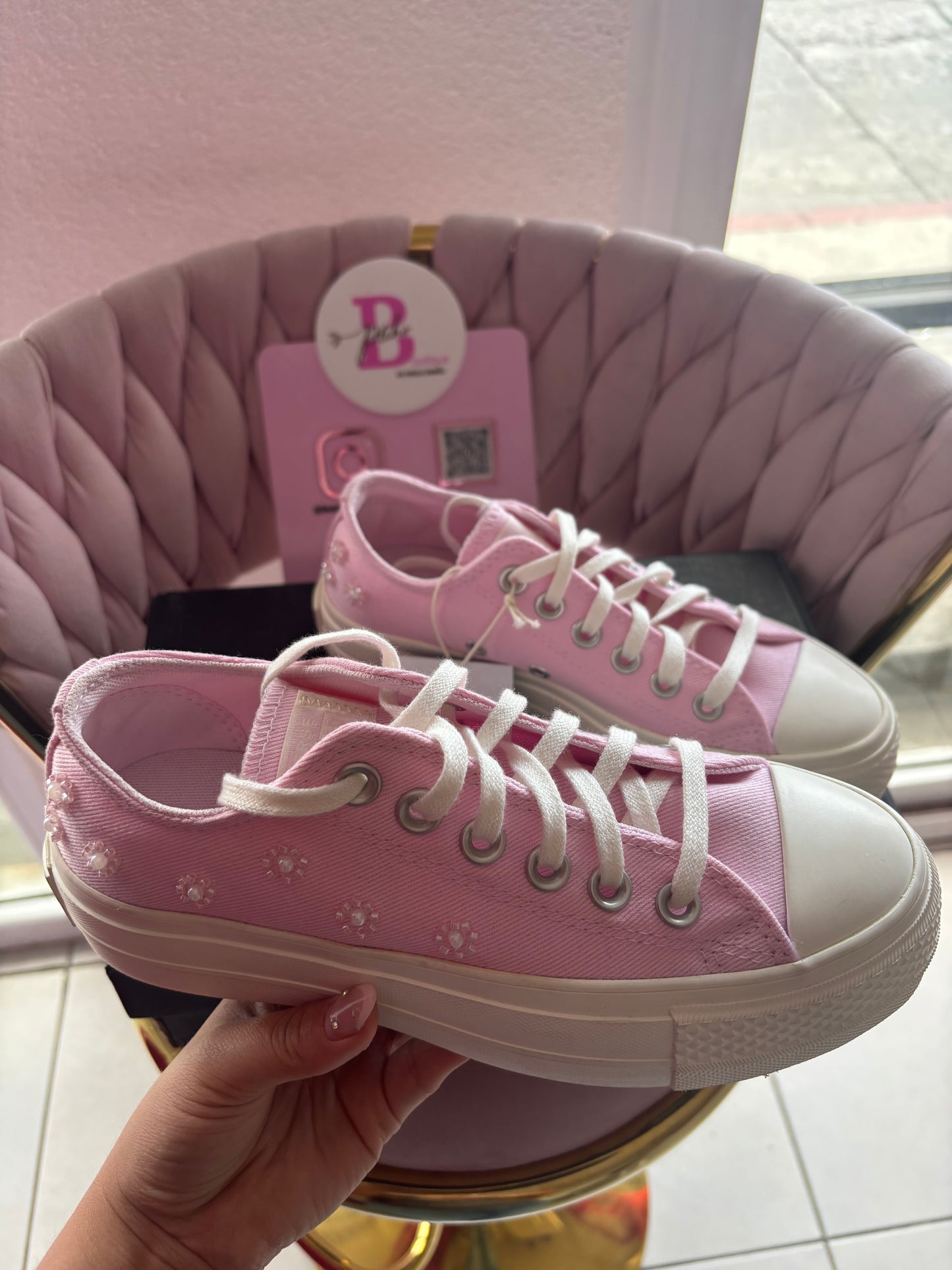 CONVERSE ORIGINALES COLOR ROSA CON FLORES